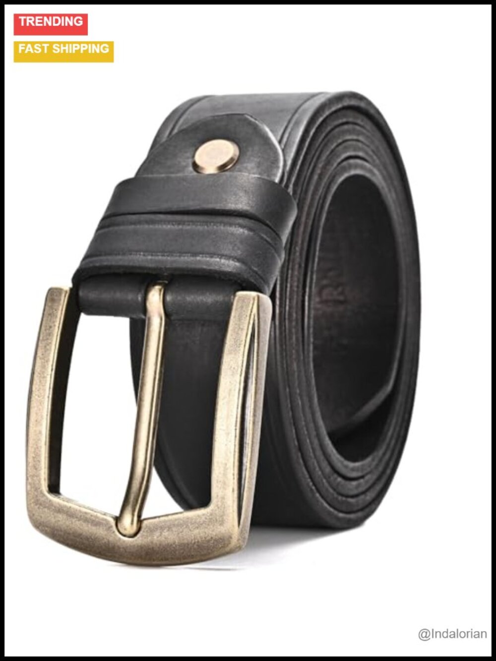 Men's Full Grain Genuine Leather Belt with Vintage Brass Buckle